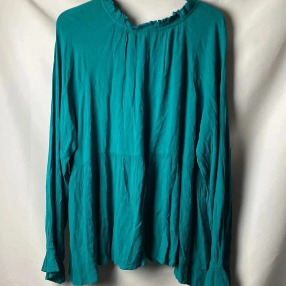 NWT WONDERLY WOMENS SIZE XL TEAL PEASANT WOVEN TOP RUFFLE COLLAR CUFFS - Picture 12 of 12